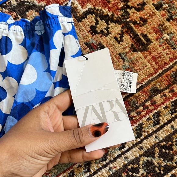 Zara Cotton Blue and White Floral Crop Top NWT - Picture 3 of 6